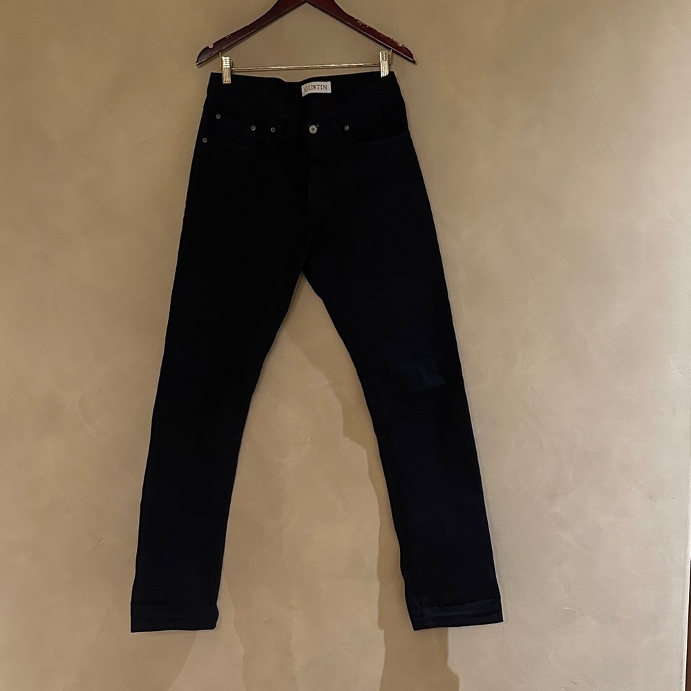 Gustin Dark Indigo Blue Selvedge Denim Straight Men's Jeans size 33 - Picture 3 of 8